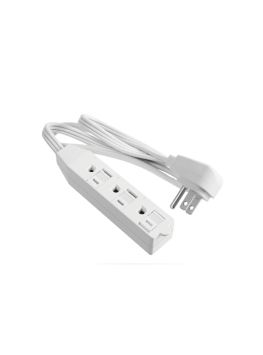 Original Dynotech catalog photograph: Three Outlet Power Strip 1.5 FT. Cord 16/3-13 AMP